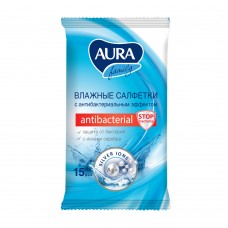 27505 AURA FAMILY Влажные салфетки с антибактериальным эффектом pocket-pack 15шт КК/36