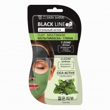 10355 SKIN SHINE BLACK LINE МУЛЬТИМАСКА-ГЛИНА для лица, черная и зеленая глина, 2 маски х