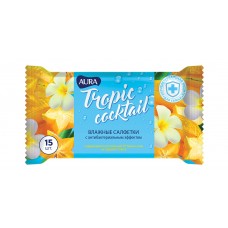 93967 AURA TROPIC COCKTAIL Влажные салфетки с антибактериальным эффектом pocket-pack 15шт компакт